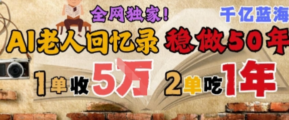 AI帮老人写回忆录，可以稳做50年的蓝海赛道，一单收2-3W，2单吃一年，长久可持续-轻合创