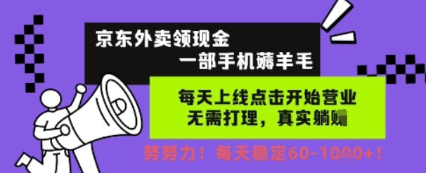 京东外卖领现金，一部手机薅羊毛，每天上线动动手指，无需打理，每天保底60+，每天就是如此轻松【揭秘】-轻合创