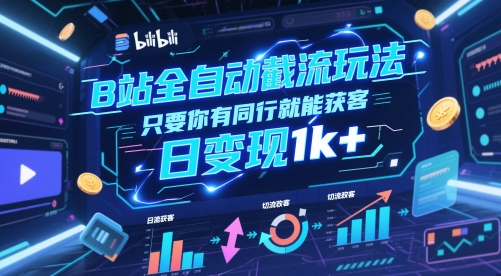 B站全自动截流玩法只要你有同行就能获客，日变现1k+【揭秘】-轻合创
