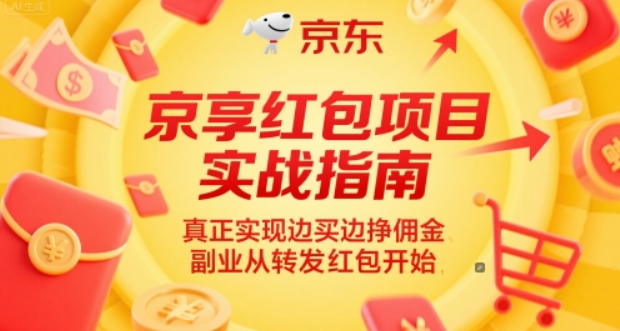 京享红包项目实战指南，真正实现边买边挣佣金，副业从转发红包开始-轻合创