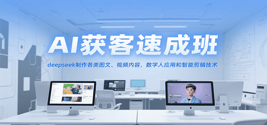 AI获客速成班，deepseek制作各类图文、视频内容，数字人应用和智能剪辑技术-轻合创