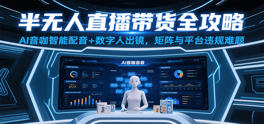 半无人直播带货全攻略：AI音咖智能配音+数字人出镜，解决账号矩阵与平台违规难题-轻合创