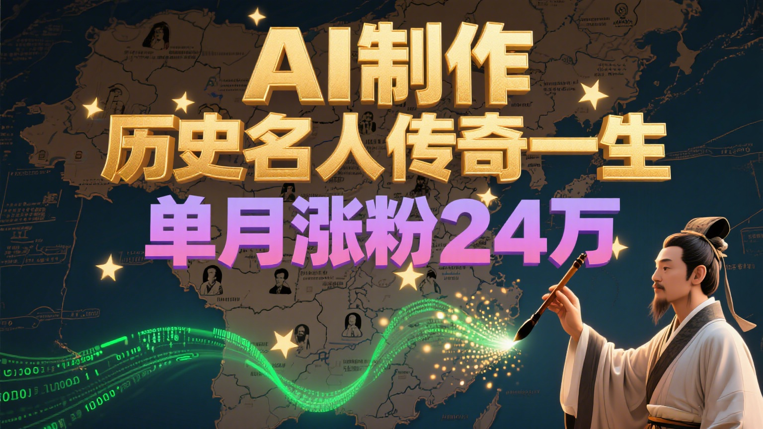 暴力起号！用AI制作历史名人传奇一生，单月涨粉24万，涨粉+变现赛道黑马来了-轻合创