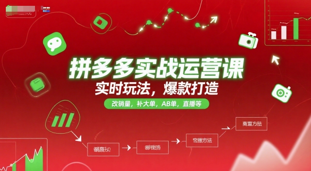 拼多多实战运营课，实时玩法，爆款打造，改销量，补大单，AB单，直播等（更新2025月）-轻合创