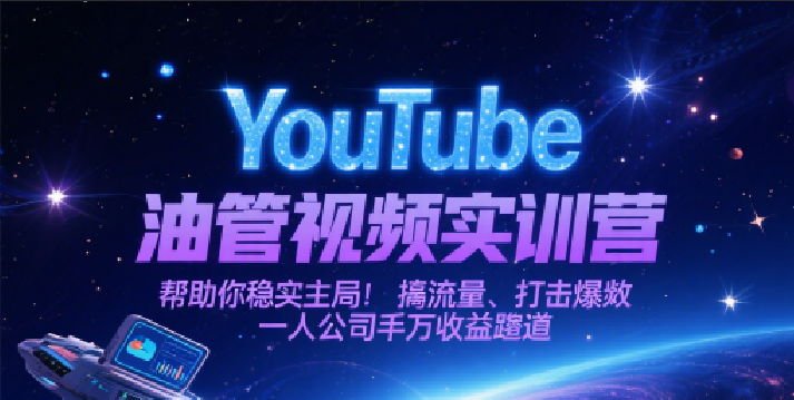 YouTube油管视频实训营，帮助你稳入局、搞流量、打爆款，一人公司千万收益赛道-轻合创