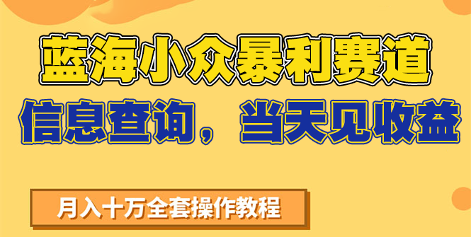 蓝海小众暴利赛道，信息查询，当天见收益，不讲玄学，7天搞了2万+-轻合创