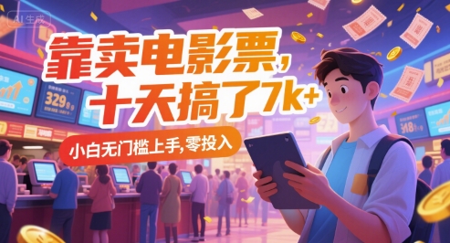 靠卖电影票，十天搞了7k+，小白无门槛上手，零投入【揭秘】-轻合创