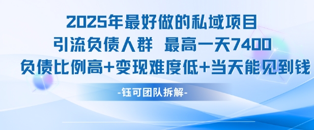 2025年最好做的私域项目，引流负债人群，最高一天变现7.4k，人群占比高，变现难度低，当天就能见到钱-轻合创