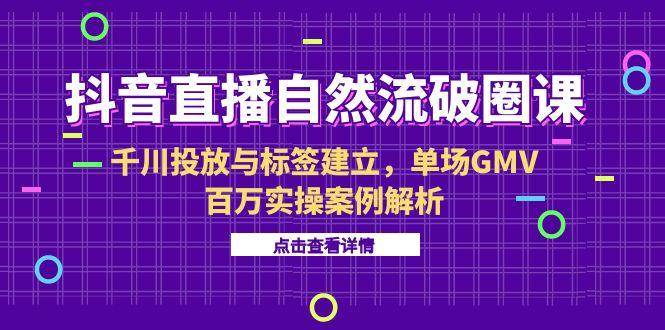 （15136期）抖音直播自然流破圈课-6月，千川投放与标签建立，单场GMV百万实操案例解析-轻合创
