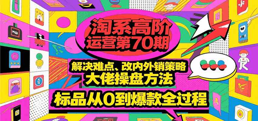 淘系高阶运营第70期，解决难点、改内外销策略，大佬操盘方法，标品从0到爆款全过程-轻合创