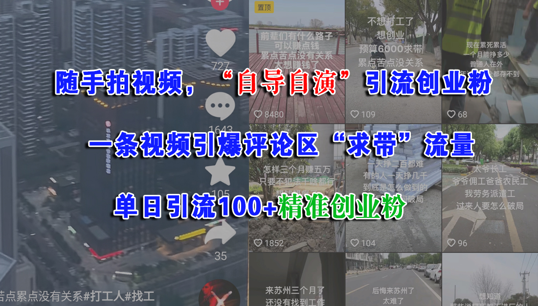 （15111期）随手拍视频，“自导自演”引流创业粉， 一条视频引爆评论区“求带”流量，单日引流100+精准创业粉-轻合创