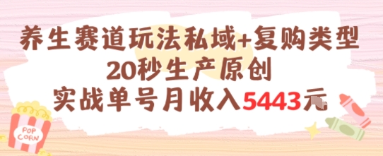 养生赛道玩法私域+复购类型，20秒生产原创实战单号月收入5k+-轻合创