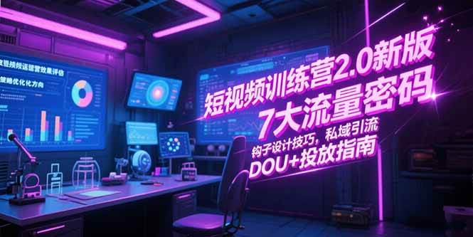 （15255期）短视频训练营2.0新版，7大流量密码/钩子设计技巧/私域引流/DOU+投放指南-轻合创
